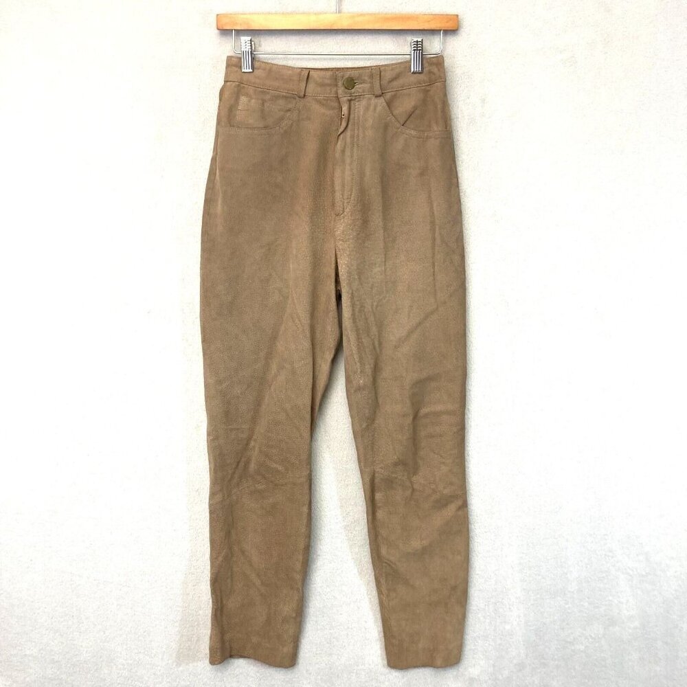 Vintage Lew Magram Collection Suede Pants Size 6 High-Waisted 100% Leather Tan